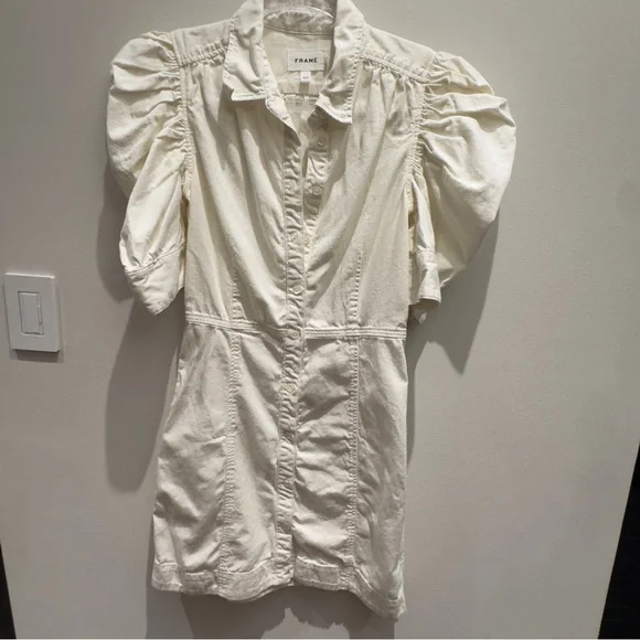 Frame - Gillian Denim Mini Puff Sleeve Shirt Dress Size Small - Picture 3 of 10